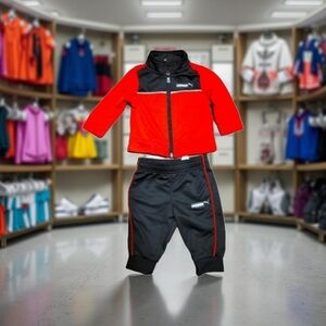 Puma matching jumpsuit set. Red and black. 0-3 months. Never worn.